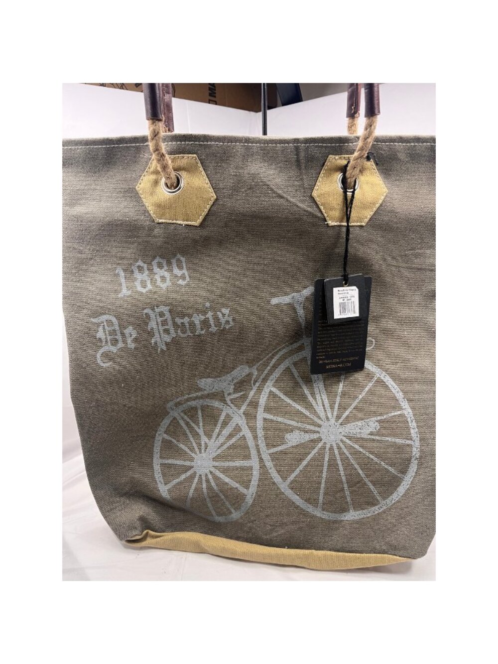 Mona B Recycled Canvas Bicycle Tote Bag De Paris Rope Handles NWT